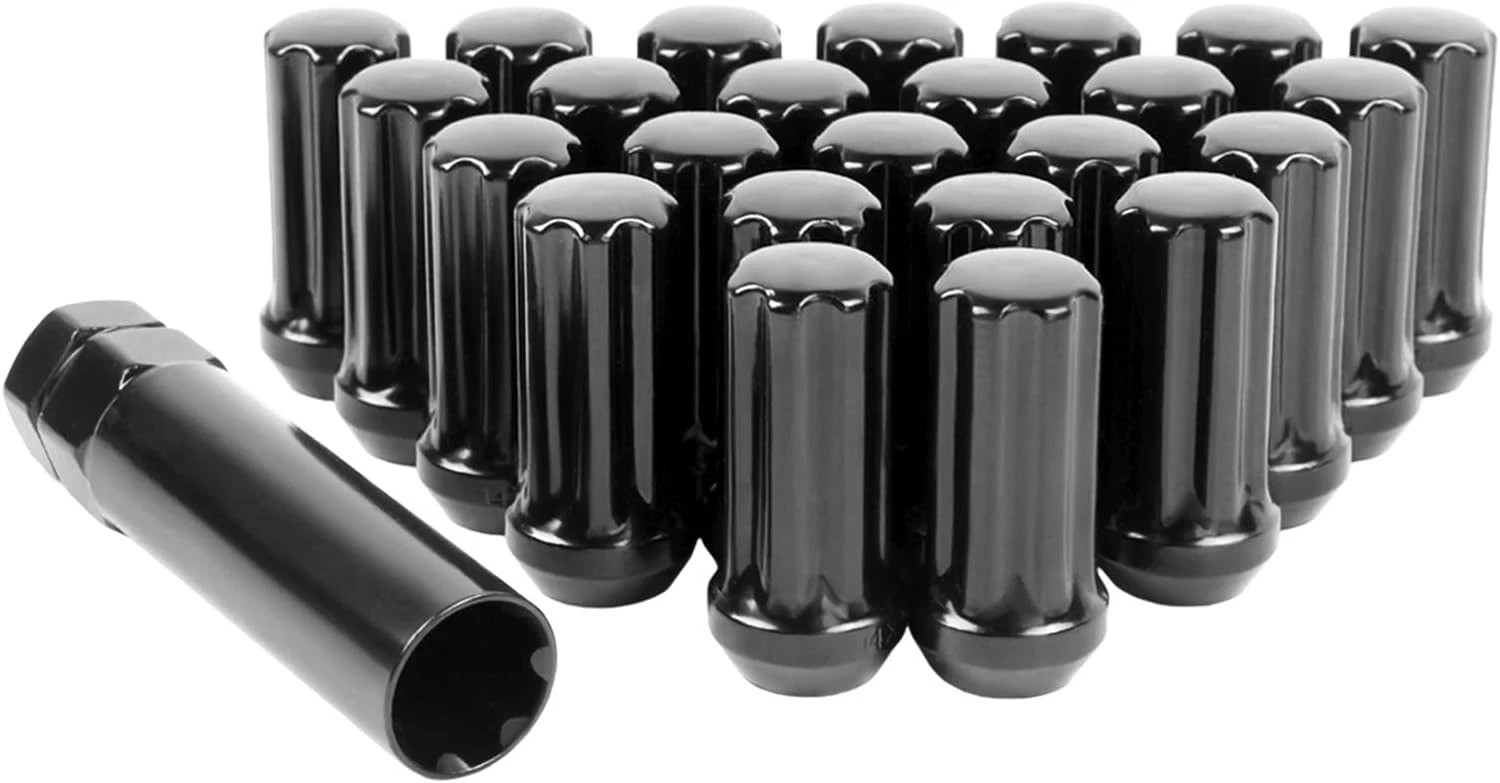 Set of 24, M14x1.5 Lug Nuts Black XL Spline Wheel Lug Nuts for 6 Lug Aftermaket,
