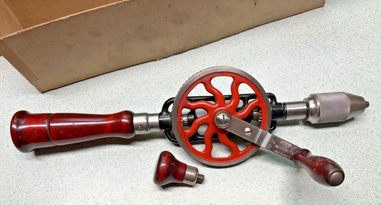 Millers Falls Vintage MINT No. 2 Woodworkers Hand Drill 3/8″ Cap w/ BOX rare wow
