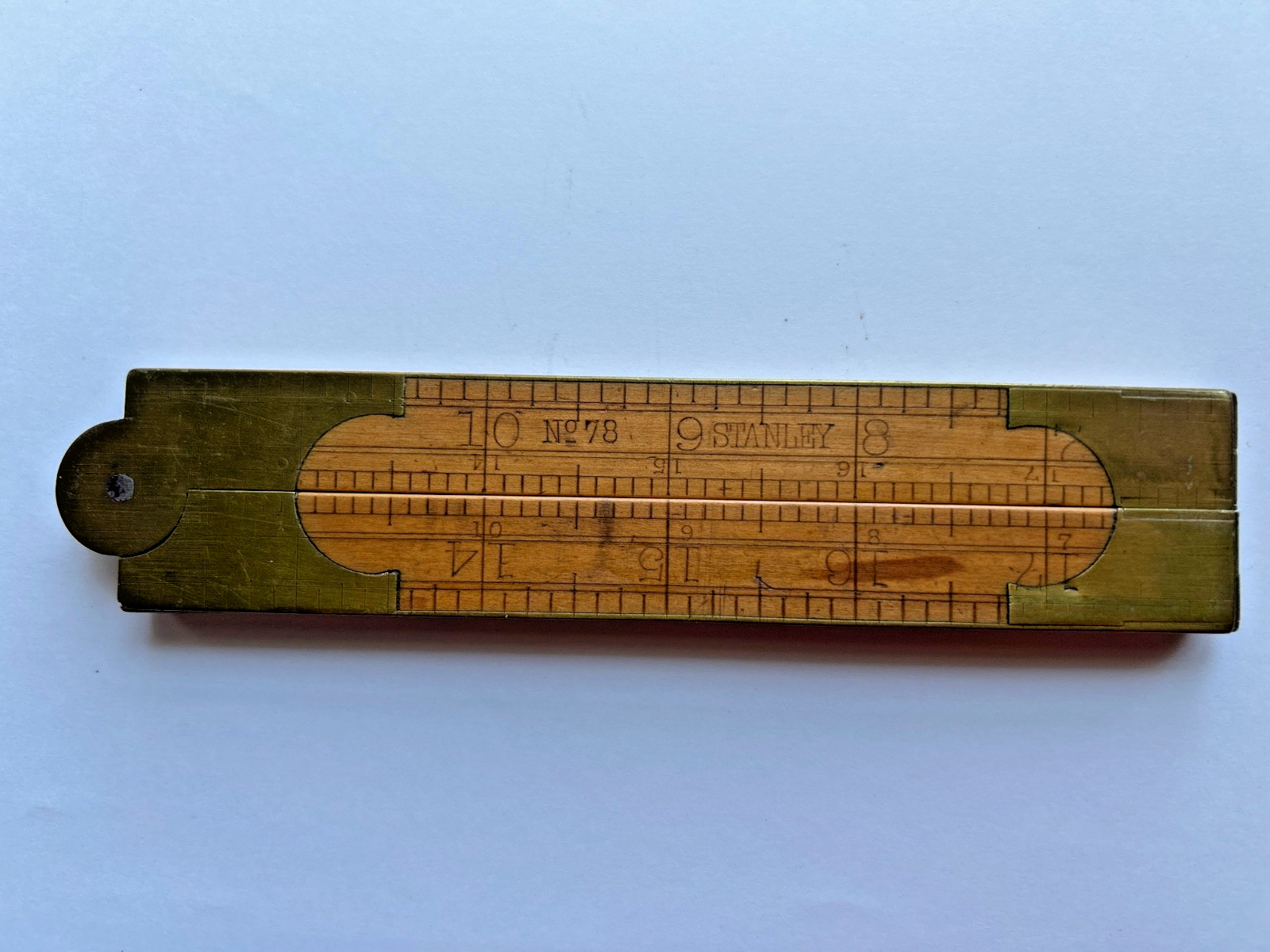 Stanley Rule & Level Co. No. 78 Boxwood Double Arch Half Bound Brass Rule Ruler