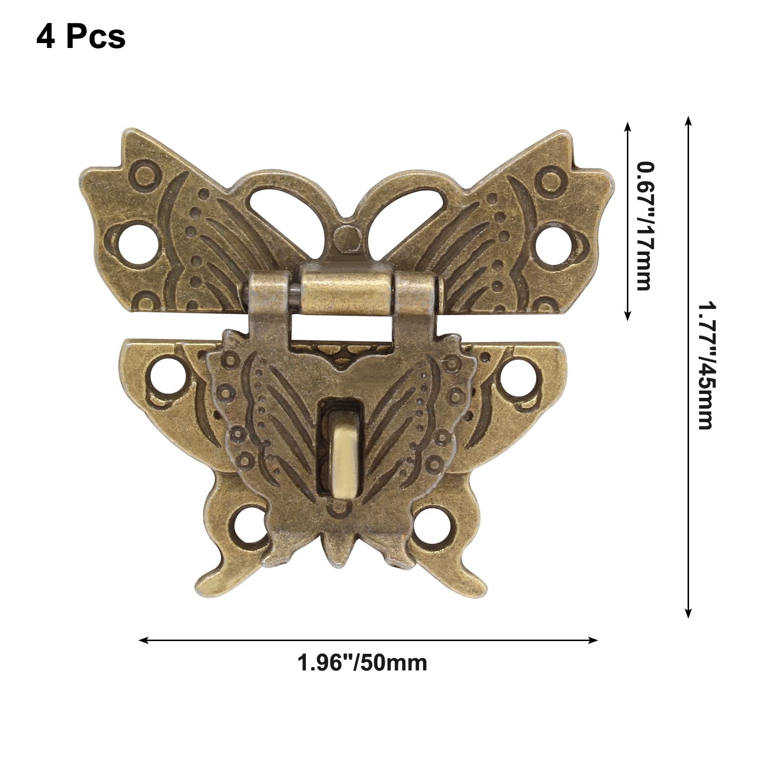 Cionyce 4 Pack Butterfly Hasp Jewelry Box Latch Antique Brass