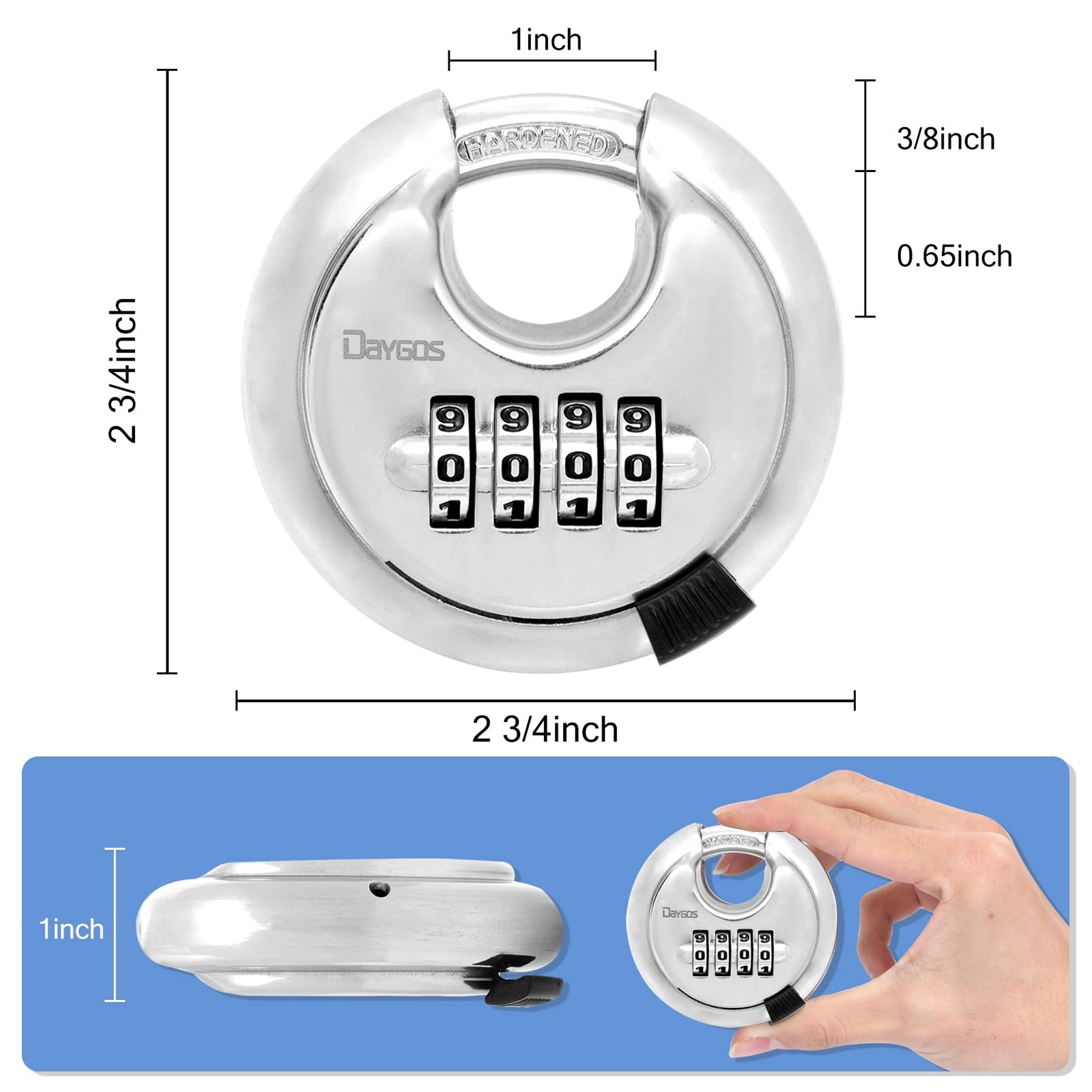 4 Digit Combination Disc Padlock with Hardened Steel Keyless Heavy Duty Combo…