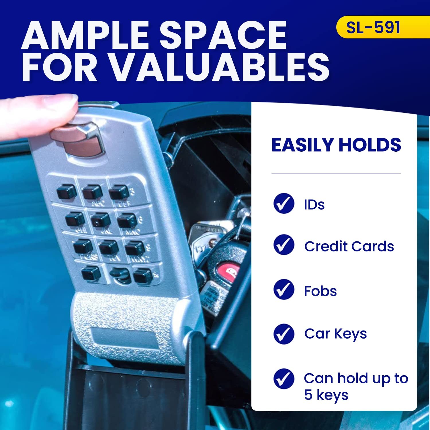 SL-591 Car Window Punch Button Lock Box, Black- Portable Key Storage Vault Lo…