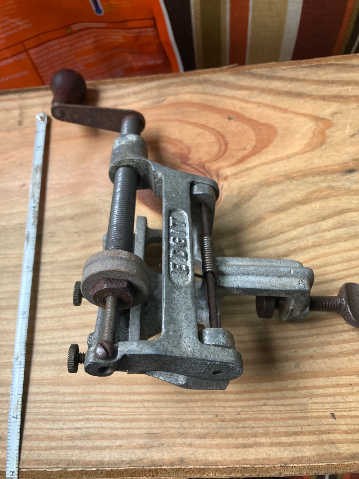 Vintage EDGIT BENCH MOUNT Grinder HAND CRANK PRESS DRILL