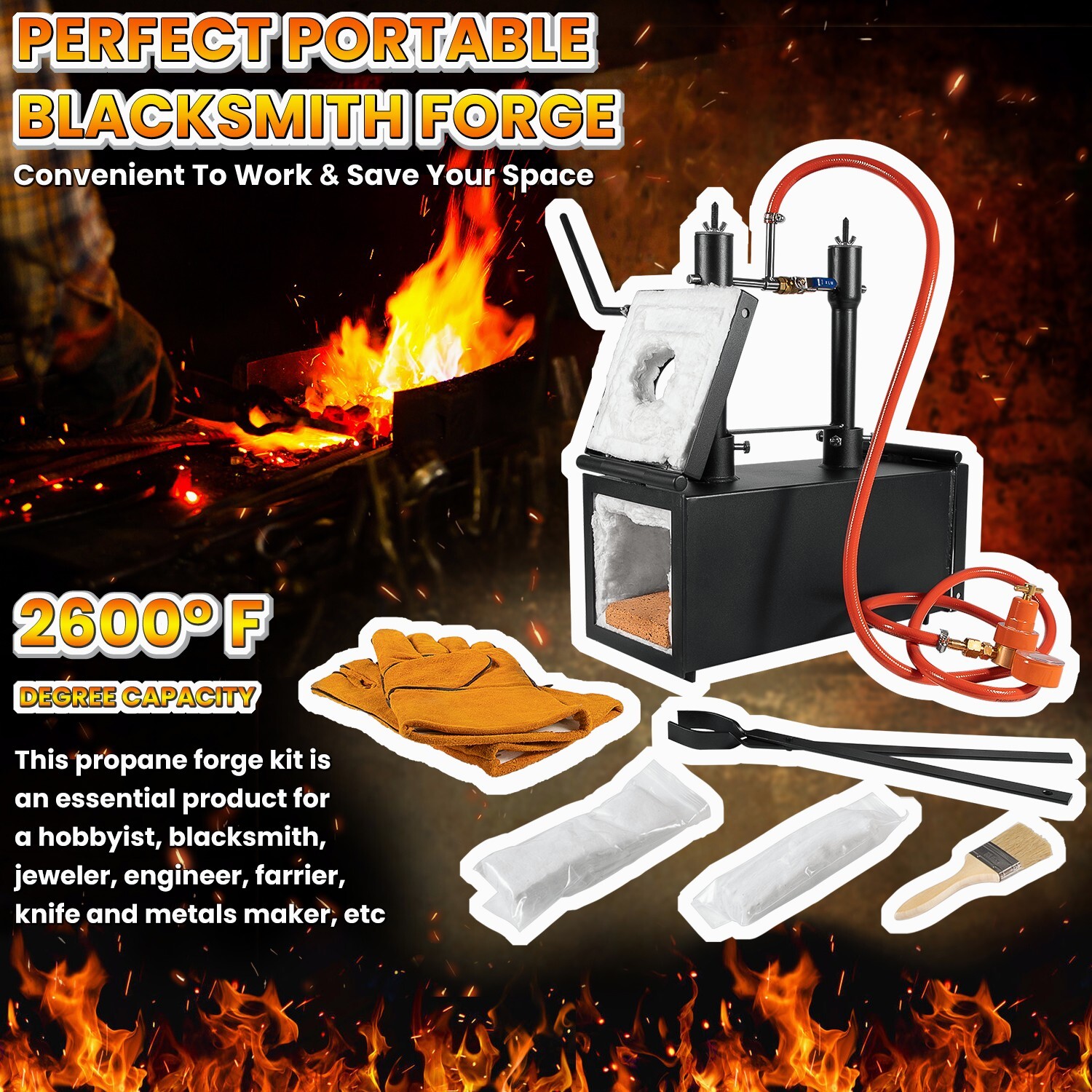 Gas Propane Forge Double Burner Furnace Blacksmithing Knife Tool Farrier Making