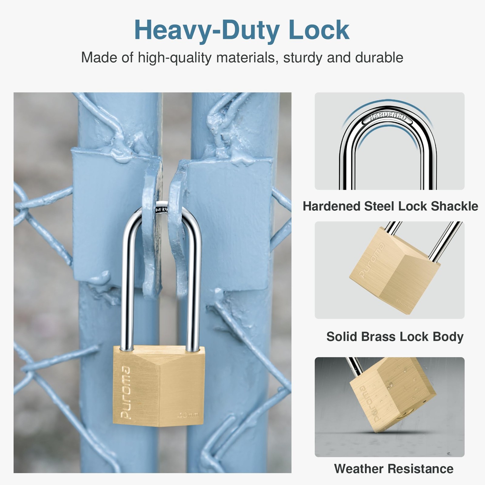 1 Pack Keyed Padlock Waterproof Solid Brass Lock, 2.6 Inch Padlock with Keys
