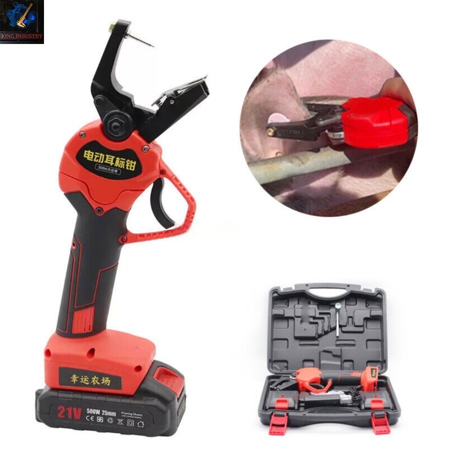 Farm Animal Electric Ear Tag Plier Pig Cattle Ear Tag Applicator w/2 Batteries