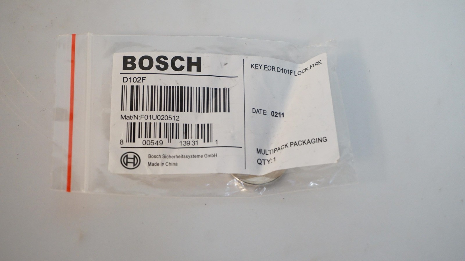 -=NEW=-BOSCH D102F KEY FOR D101F FIRE LOCK P/N F01U020512 #203