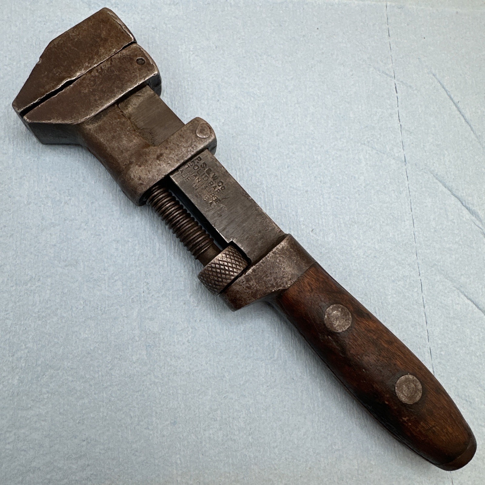 Antique P. S. & W. Co. 8” Solid Bar Pipe Wrench Pat. Jan. 14, 1896 Made In USA