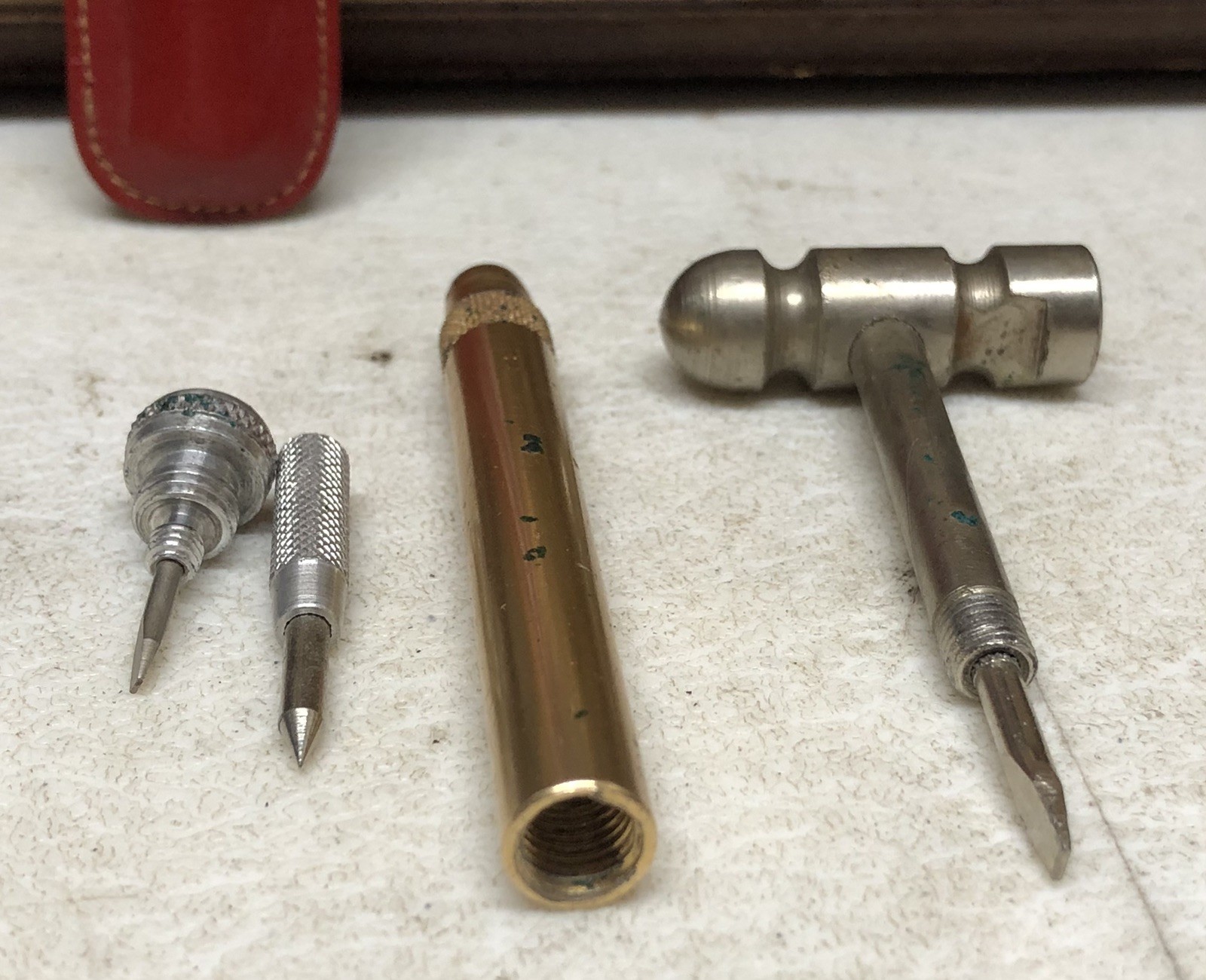 Vintage Mini Ball Point Hammer Multi Tool w/ Red Sheath