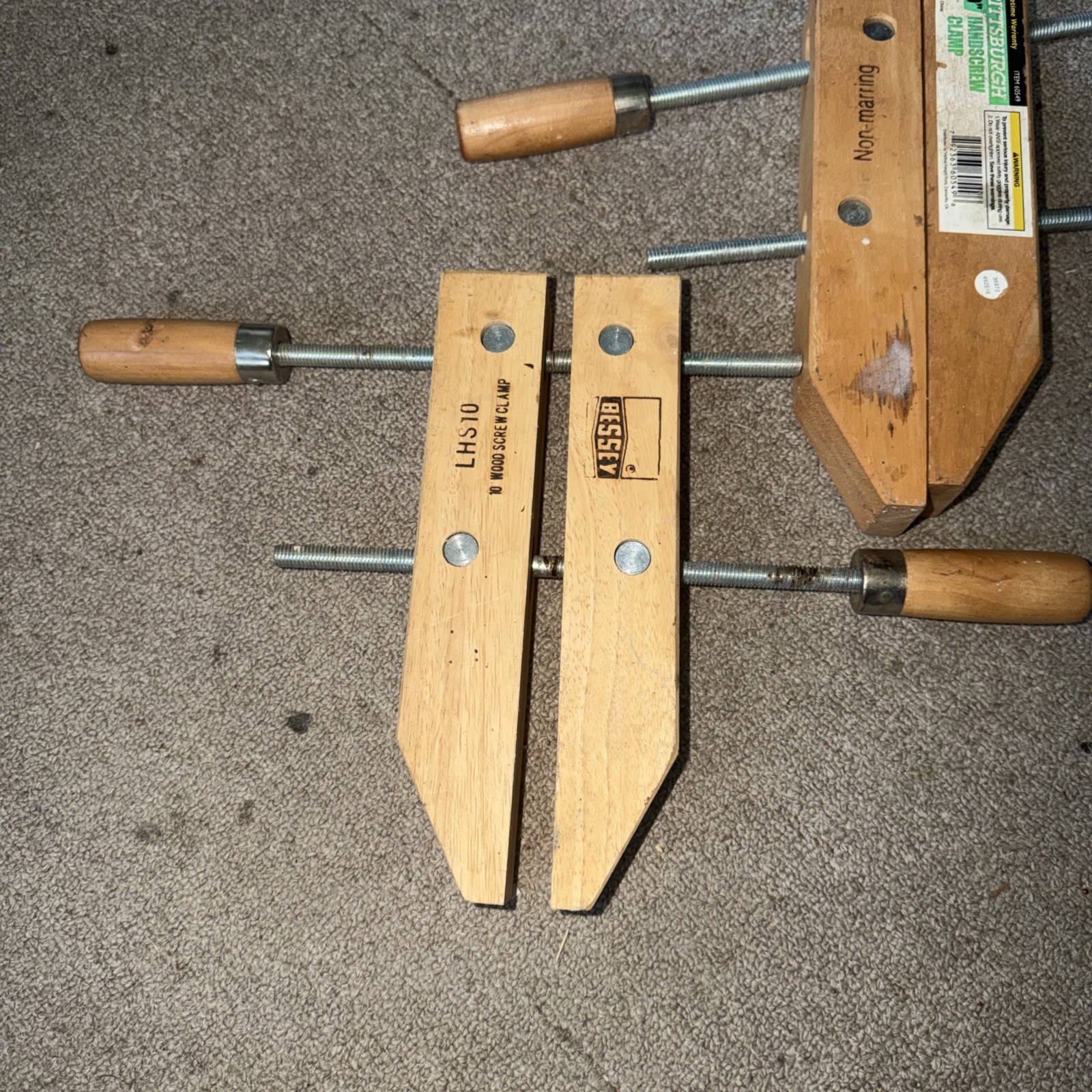 Set Of 2 10” Bessey & Pittsburgh Wooden Hand Screw Clamp Vise Made USA