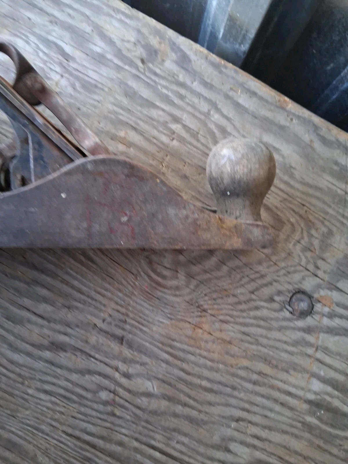 Vintage Bench Plane Woodworking Tool w/ Metal Blade & Wood Handles Brown/Silver