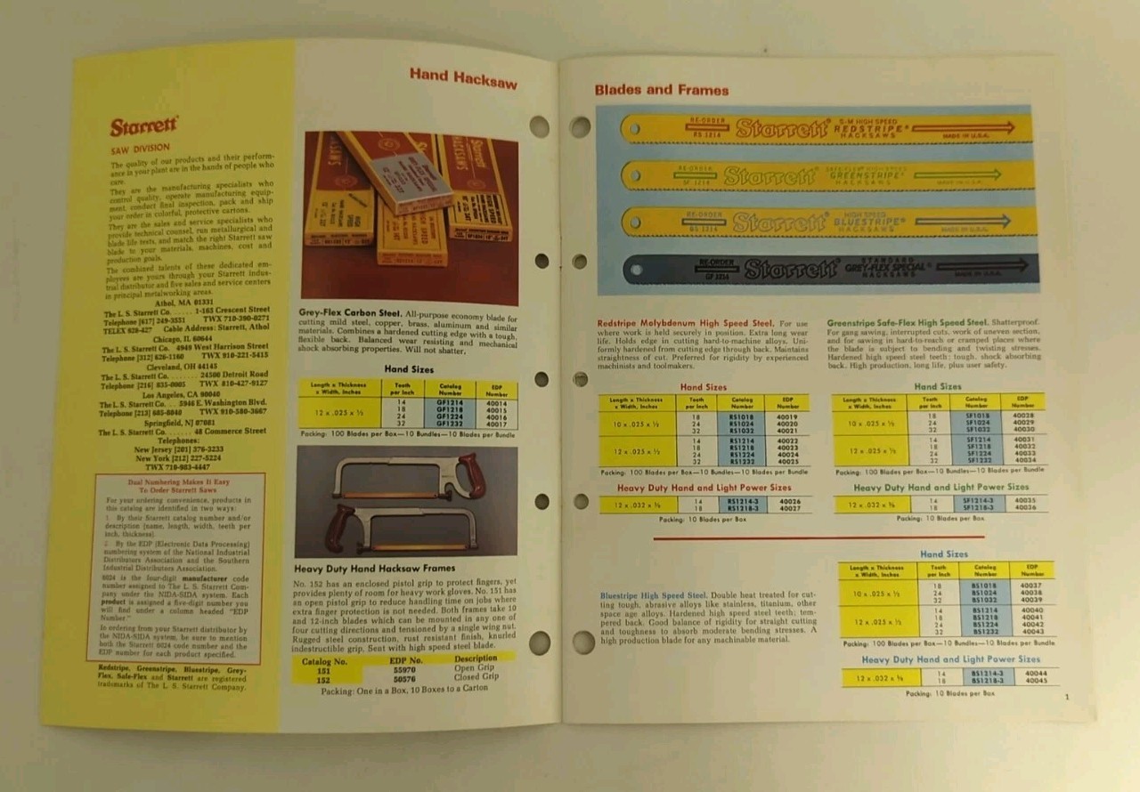 1975 Starrett (Athol, MA) Saw Blades Catalog & Price List #174 – Great!!!