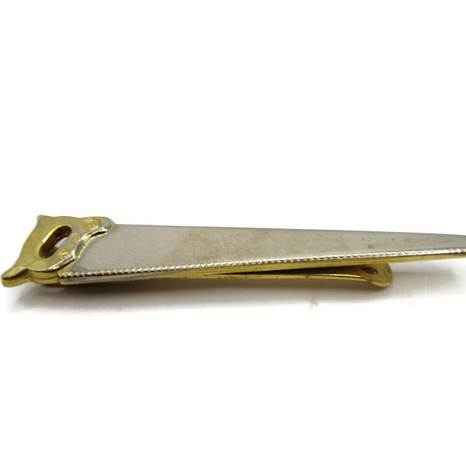 Vintage Hand Saw Tie Clip Gold Silver Tone Carpenter Handyman Tool Mens Jewelry