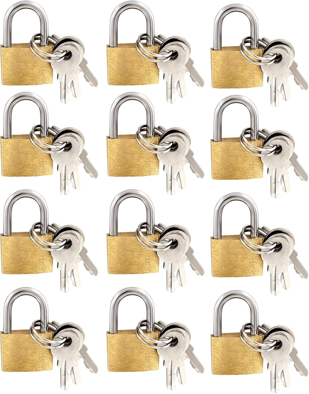 12 Pieces Mini Locks with Keys, Small Solid Brass Padlock Suitcase Locks for Lug