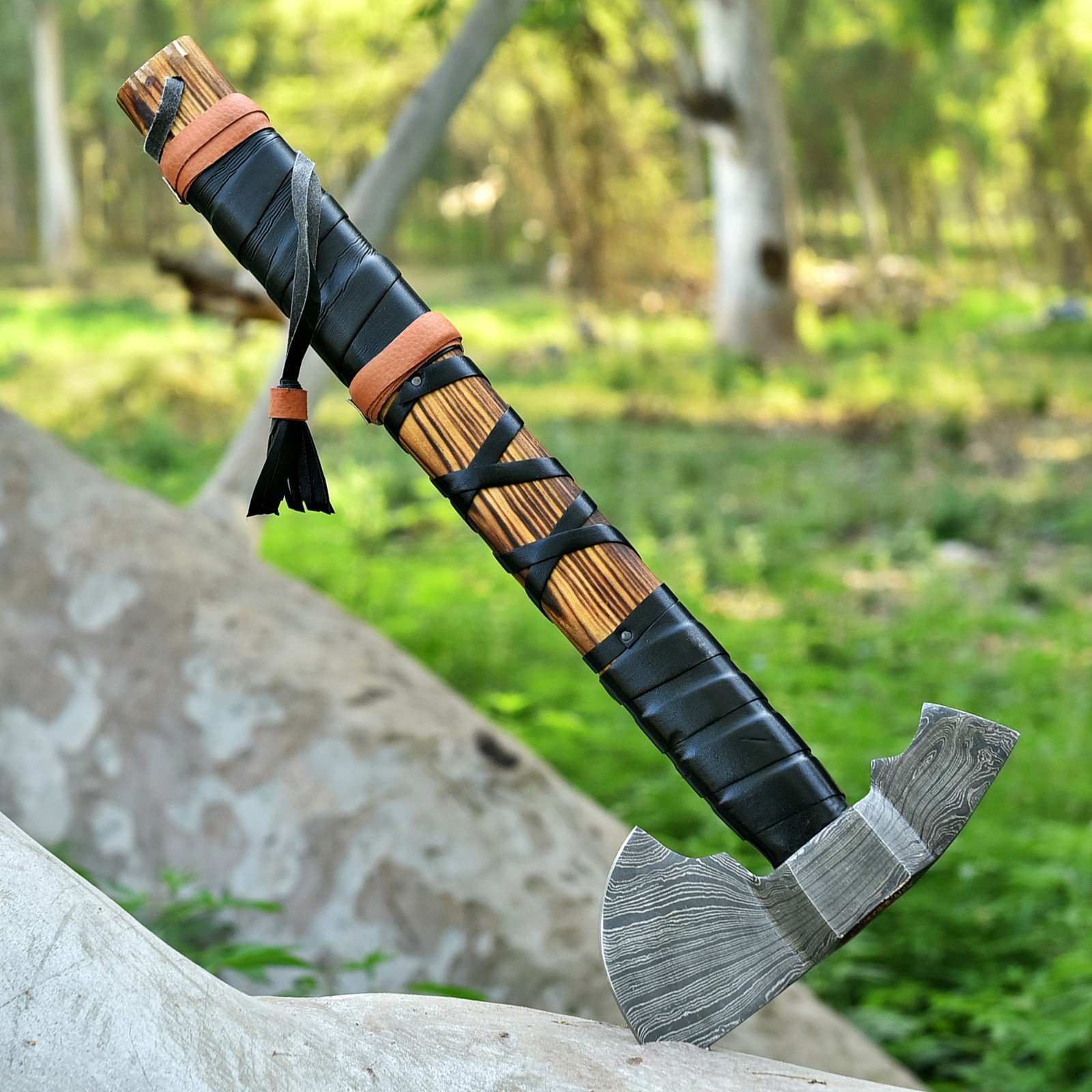 Hand Forged Damascus Steel Compact Viking Outdoor Camping Bushcraft Axe