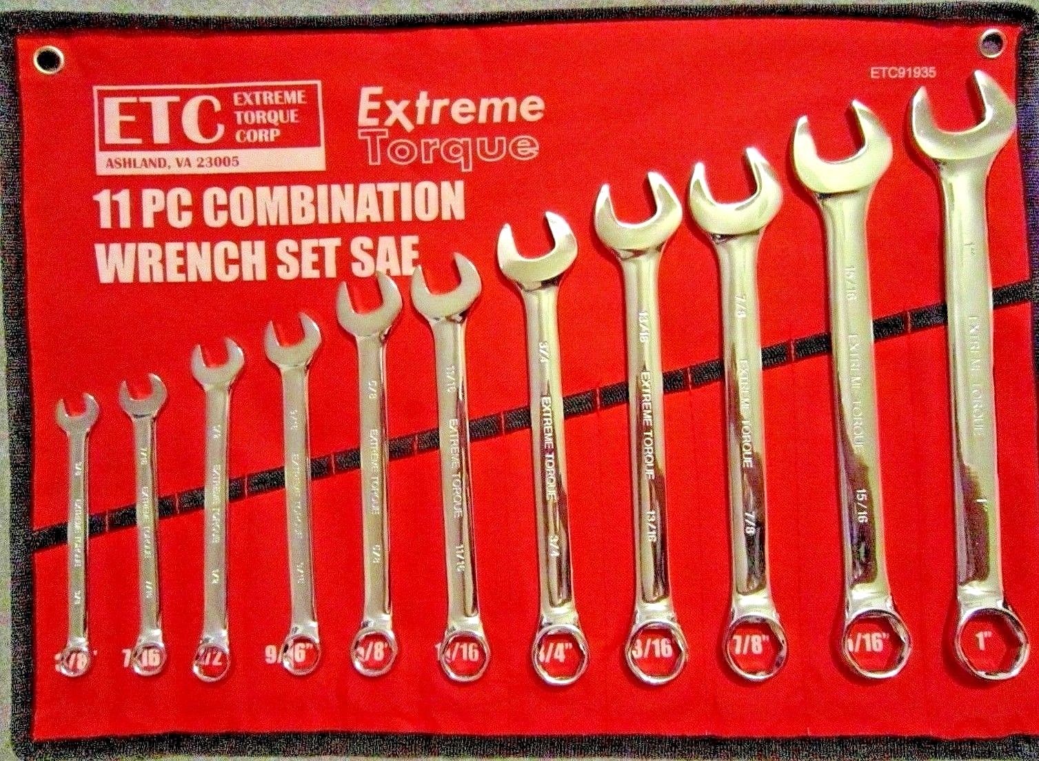 Six Point SAE Combination Wrench Set 3/8″ to 1″ ( 6 pt ) Canvas Roll Up Pouch