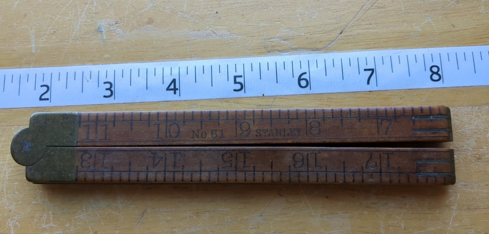 Vintage Stanley No. 61 Boxwood and Brass Folding Ruler ,2 Feet, 24 inches ,USA