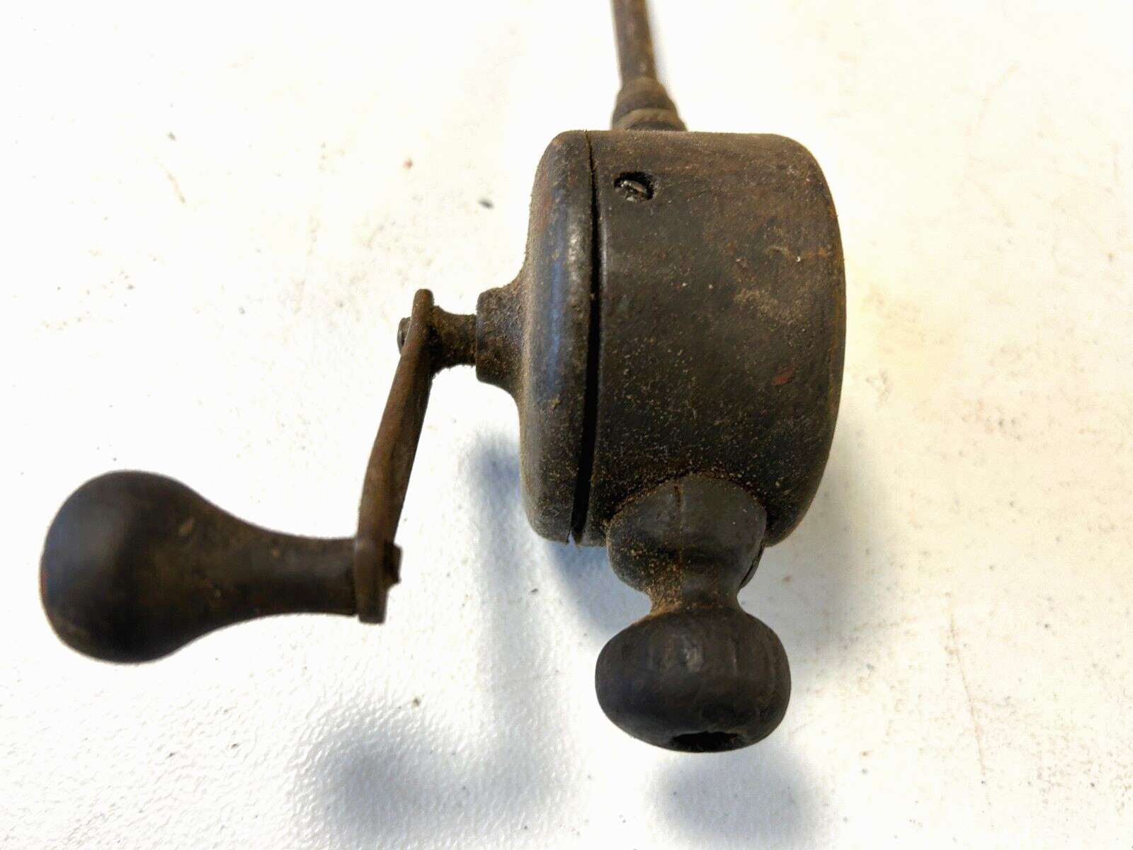 Vintage Manual Hand Crank Valve Lapping Tool with Wood Handle 11″