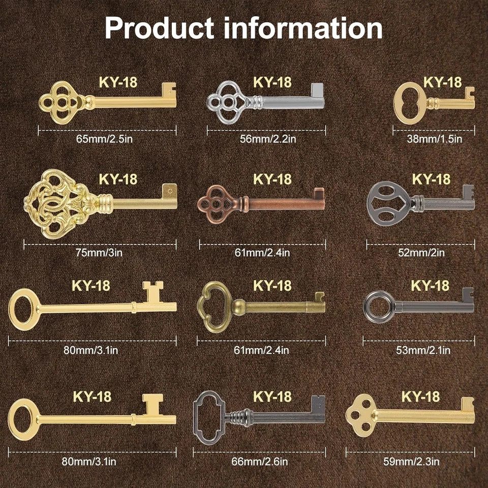 12PCS Hollow Barrel Skeleton Key Set for Vintage Furniture Cabinet Locks