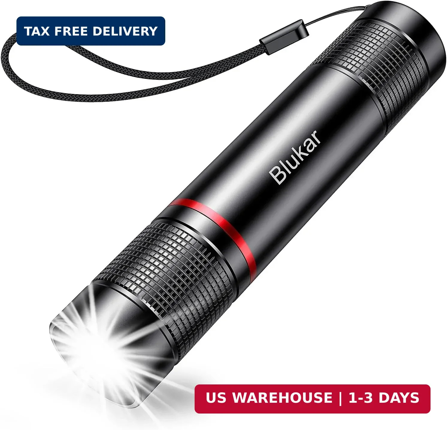 Blukar Rechargeable Flashlight, Super Bright Adjustable Focus Flashlights | 4 Li