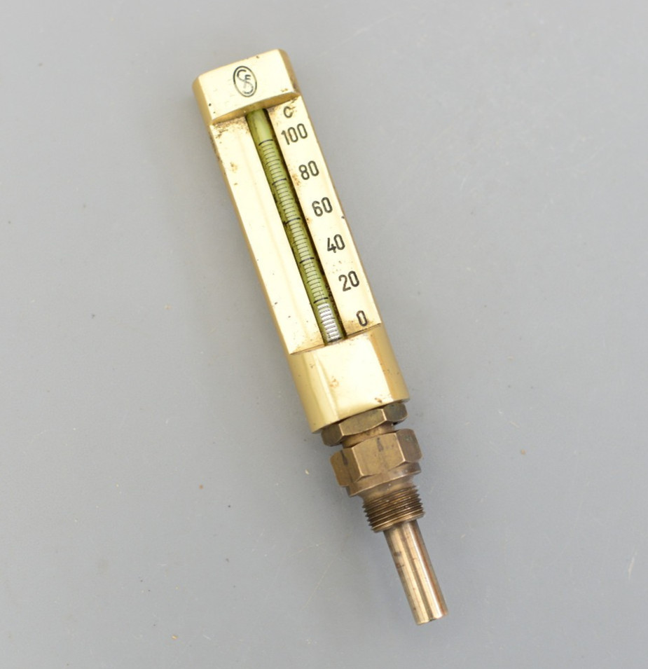 Vintage SF Brass Industrial Thermometer 0-100C Steam