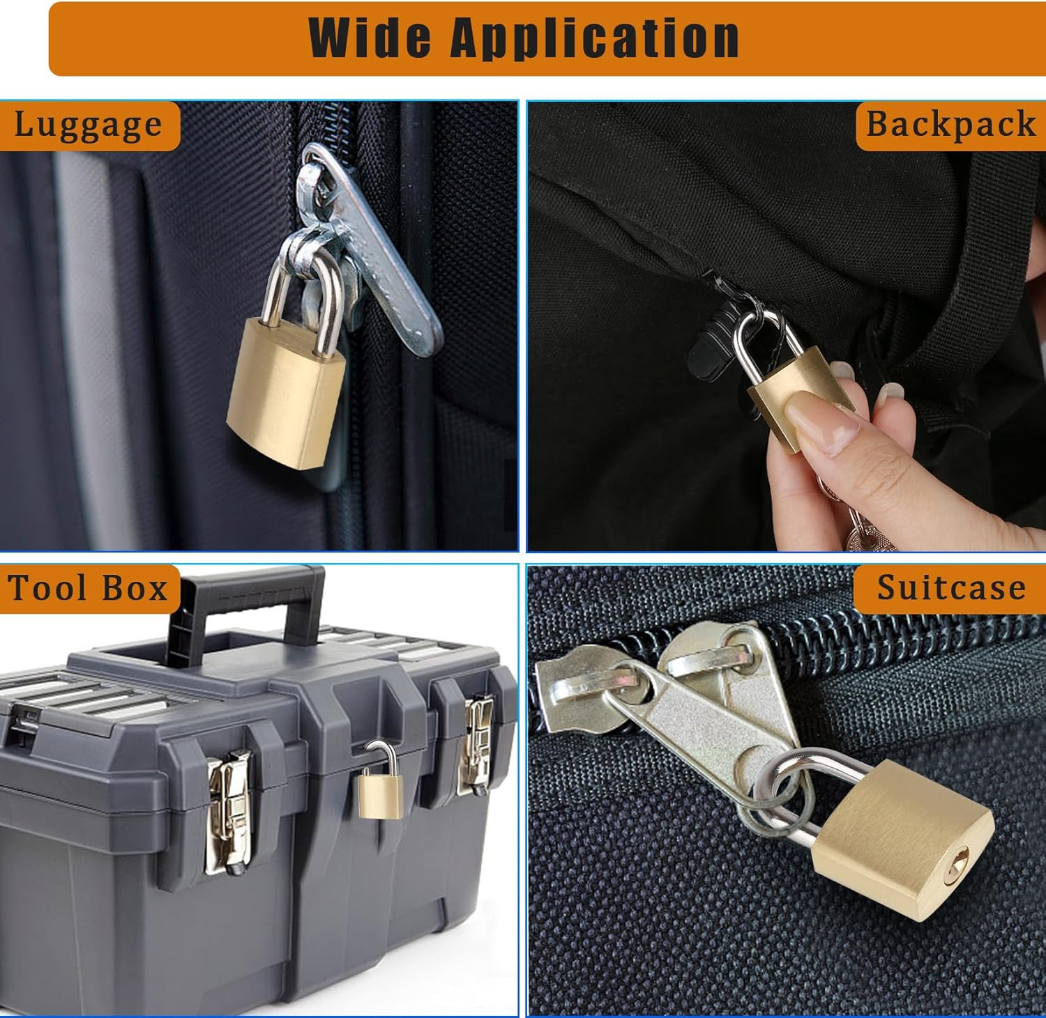 10Pack Small Brass Padlocks Keyed Alike, Mini Locks for Luggage/Backpacks/Diary