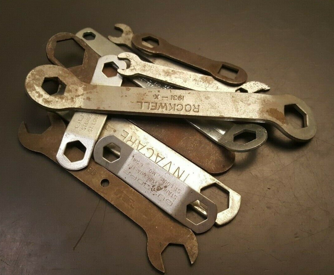 Lot of 10 Vtg Flat Wrench’s Rockwell Gusdorf Acme Invacare & others