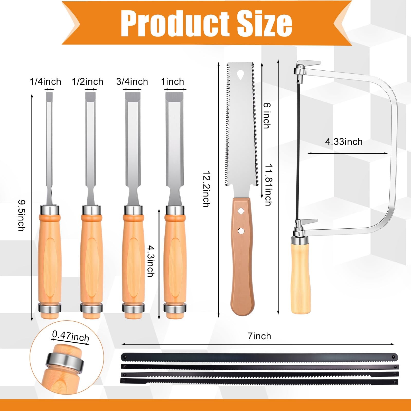 6 Pcs Woodworking Tools Set, Includes 4 Wood Chisels (1/4″, 1/2″, 3/4″, 1″), …