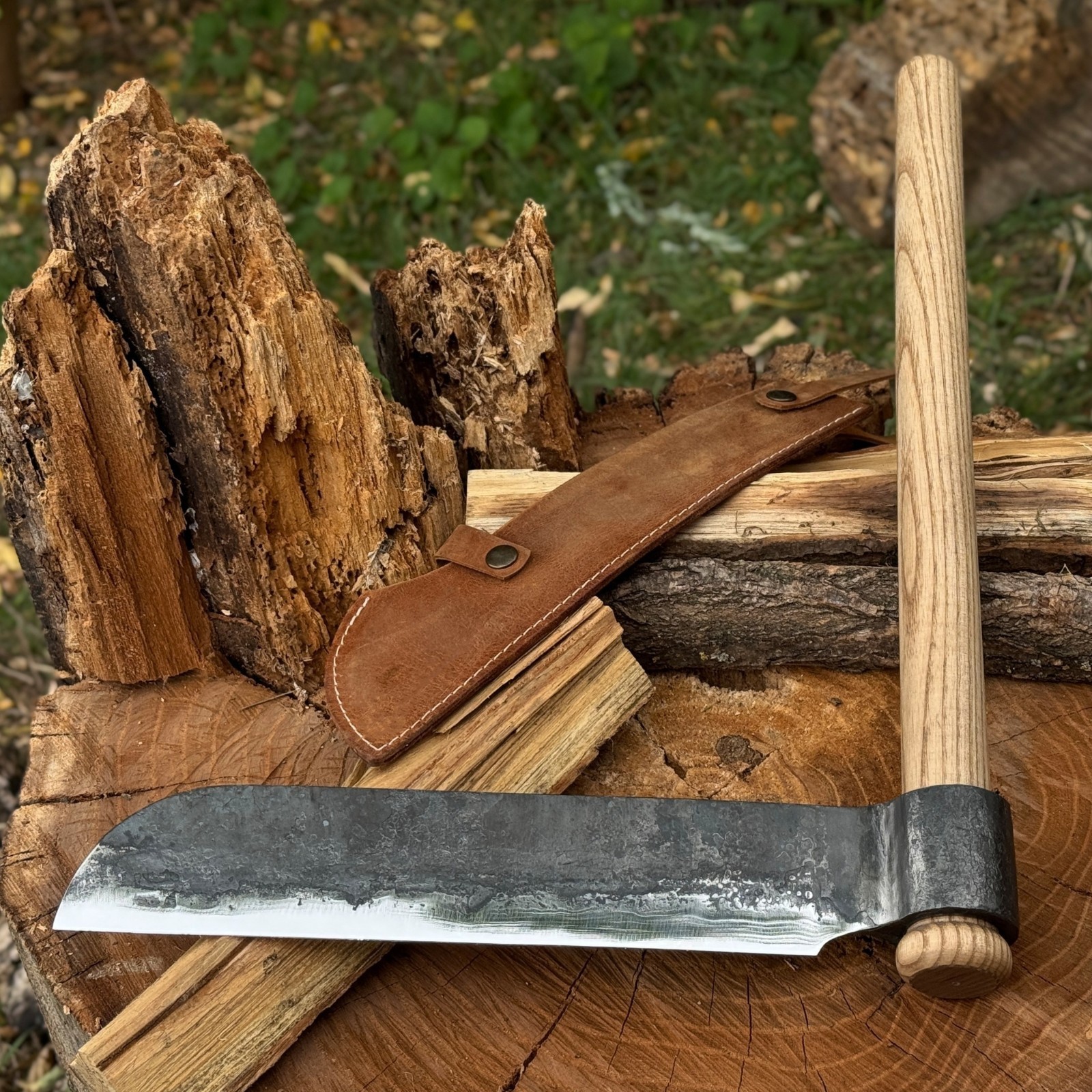 Wood Splitting Froe Hand Forged Riving Froe 52100 Steel Ash Handle Sheath