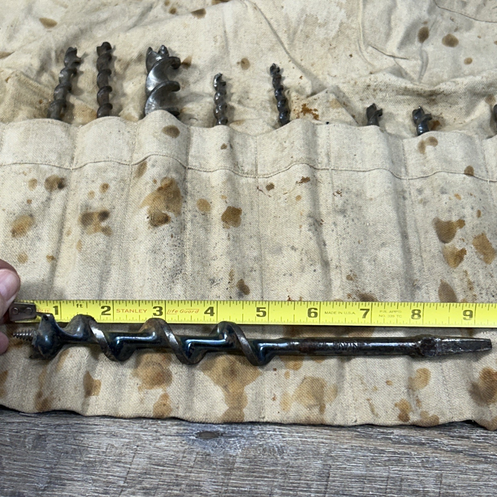 Vintage Canvas roll Bag & 21 Piece Drill Bits Mixed Lot Of Sizes