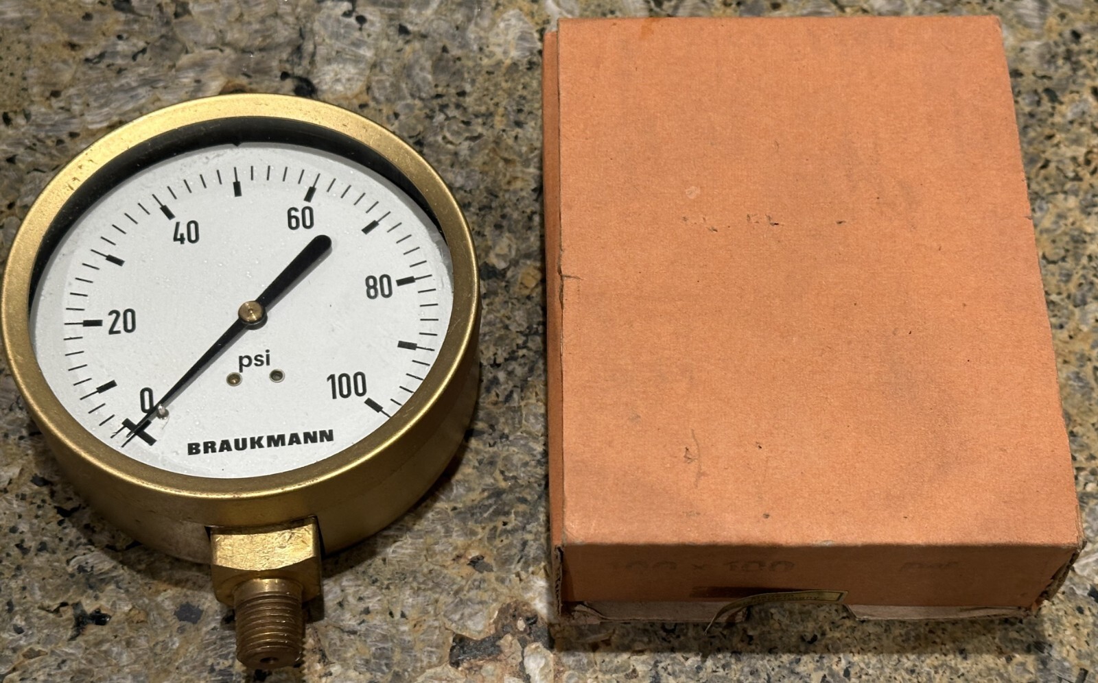 Vintage Braukman 0-100 PSI Dry Gauge, 4″ Diameter, W/ 1/4″ Threads – Lot of 8