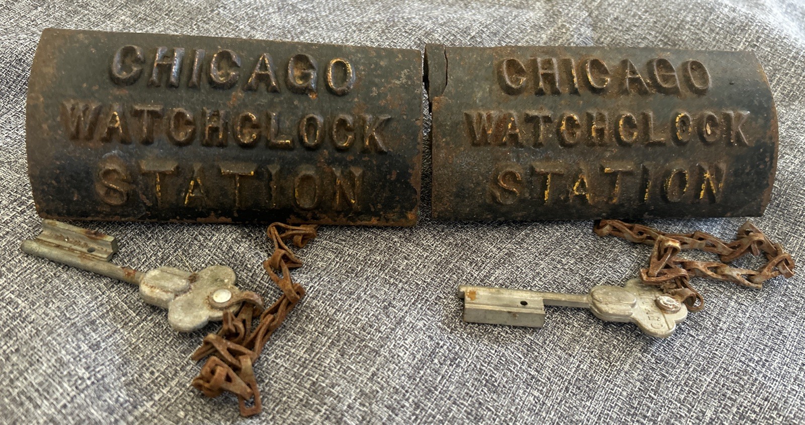 Antique Chicago Watchclock Station Cast Iron Box With Key Lock Box Rustic Lot 2