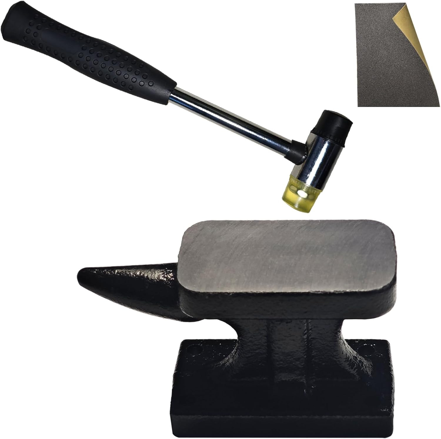 Mini Iron Horn Anvil & Hammer Set, 1.1 Lb Forged Iron Anvil with Rubber