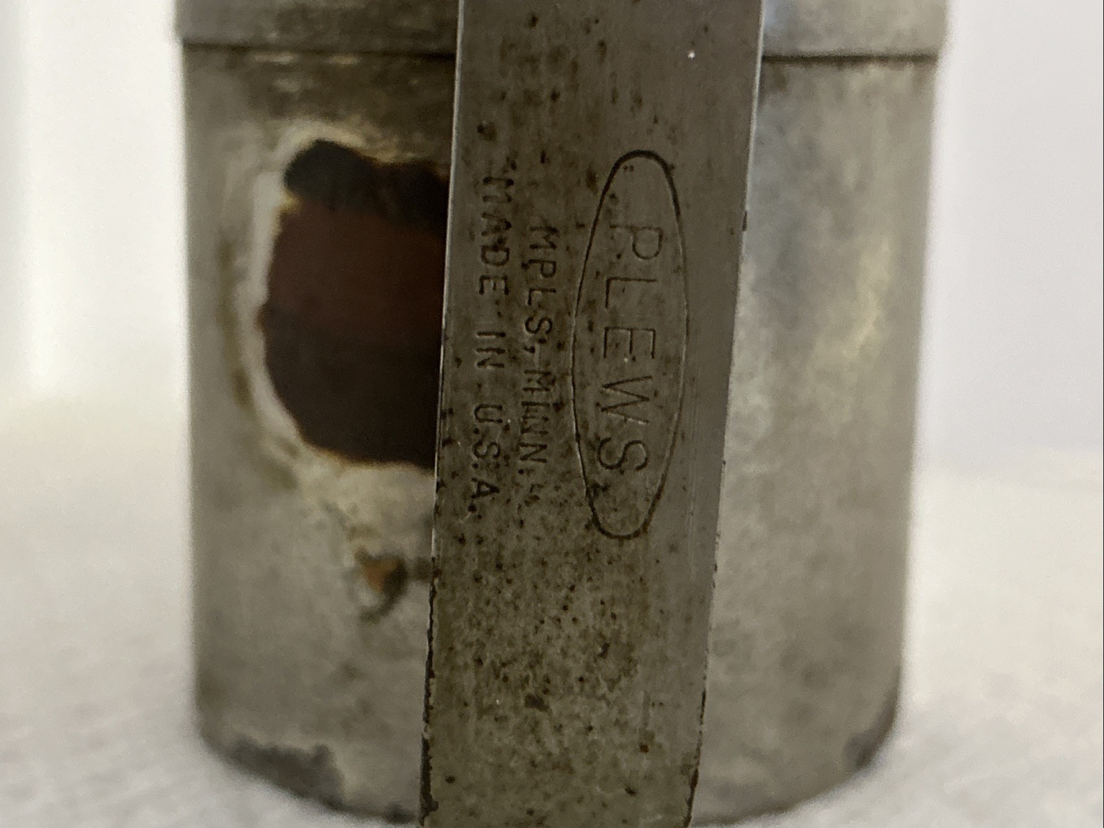 Vintage Plews Pump Oil Can Long Spout Metal Thumb Oiler USA Garage Tool Oiling