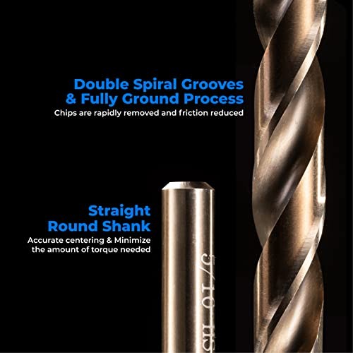 5PCS M35 HSS Metal 3/8″ Cobalt Drill Bit Set for Hard Metal Stainless Steel Cast