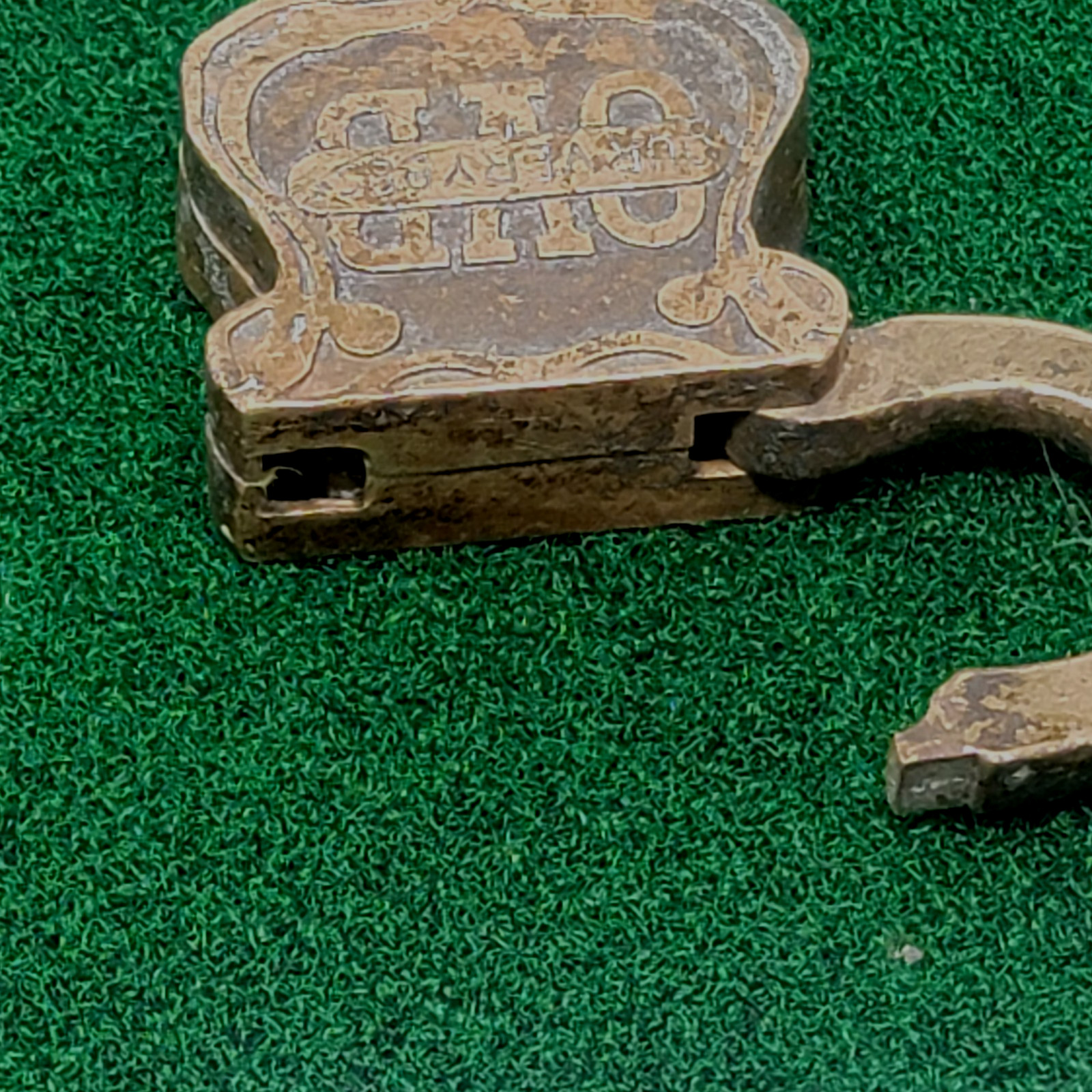 Antique Vtg 1909 Brass Padlock Lock OVB Our Very Best HSB Co Chicago Broken