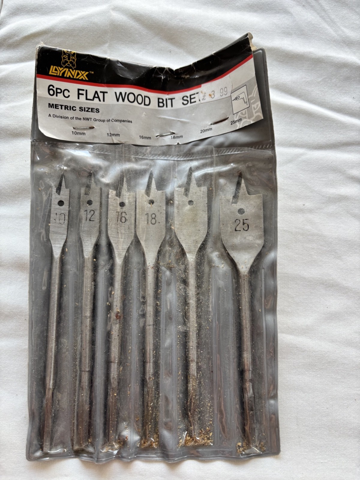 Lynx 6 Piece Flat Wood Bit Set 10-25mm & Rolson 5 Piece Auger Bit Set VGC