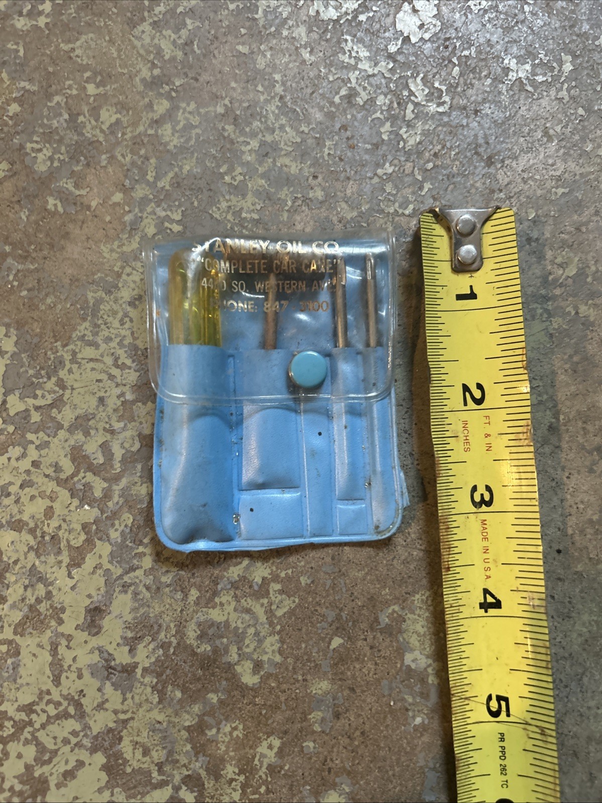 Vintage Mini Tool Set Kit in Blue Plastic Case Stanley Oil Co