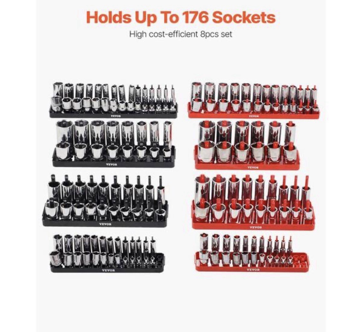 Socket Organizer Set 8PCS High-Rod Socket Tray Black & Red for Metric SAE