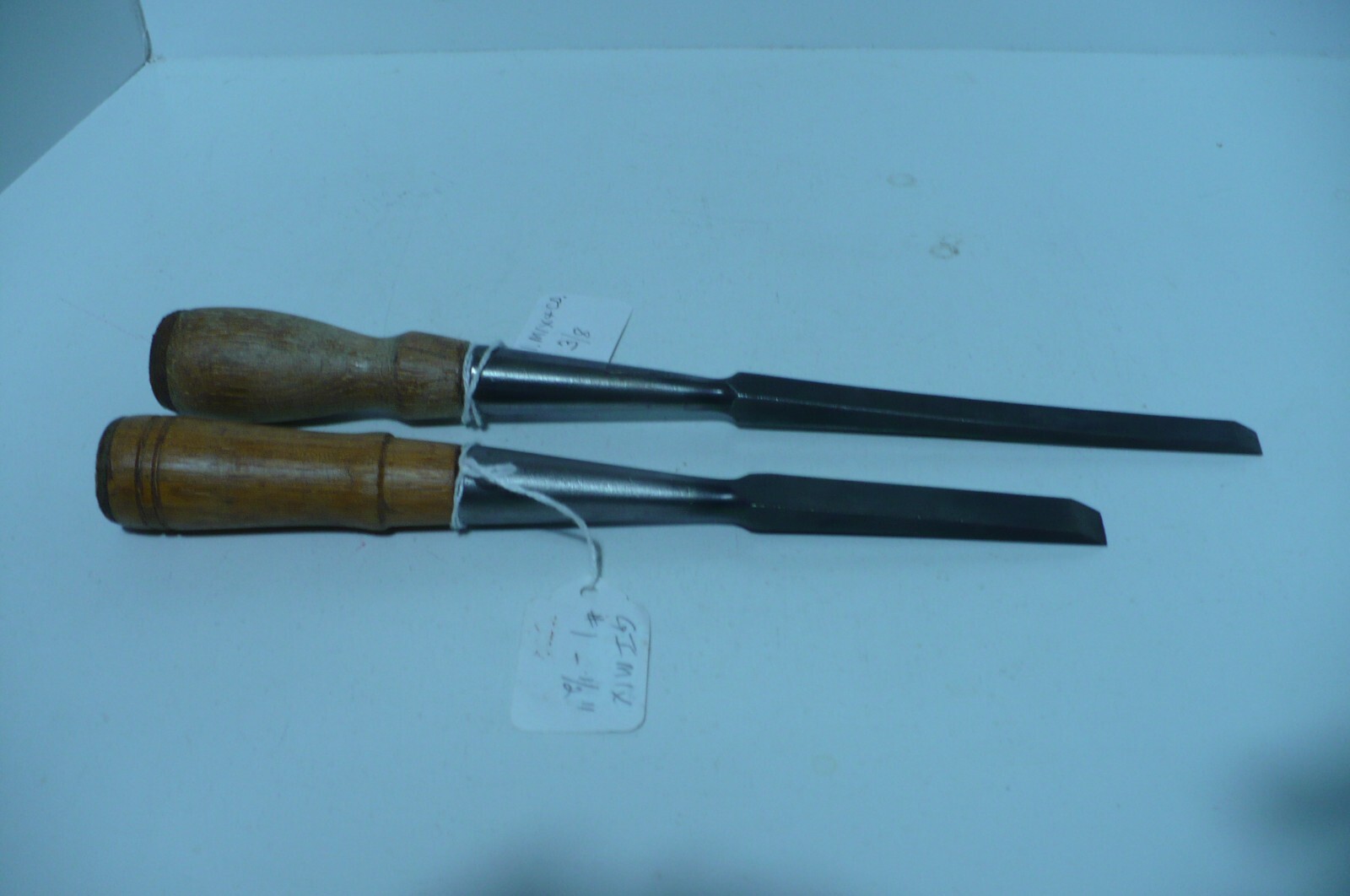Pair Antique G. I. Mix & Co. Woodworking Socket Chisels 3/8″ & 1/2″ EUC