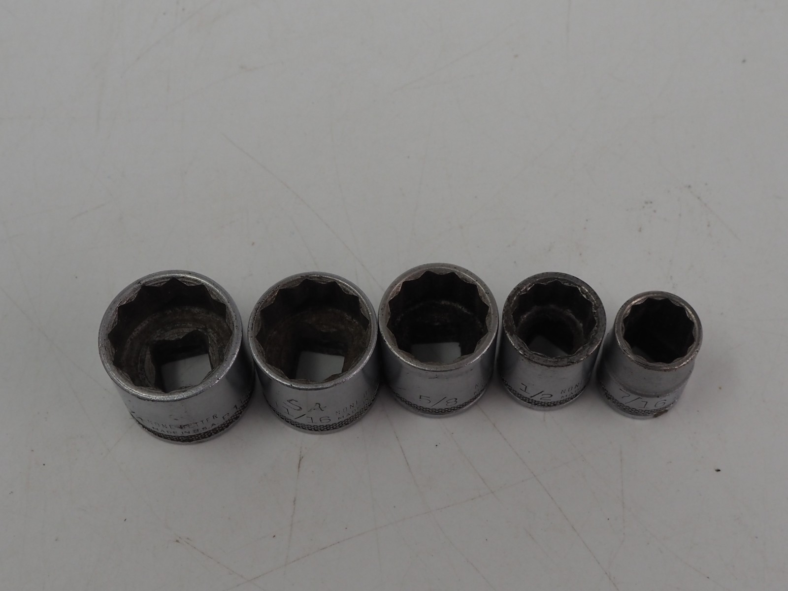 Vintage None Better New Britain 3/8 Drive 12 Point SAE Socket Lot USA 5pc
