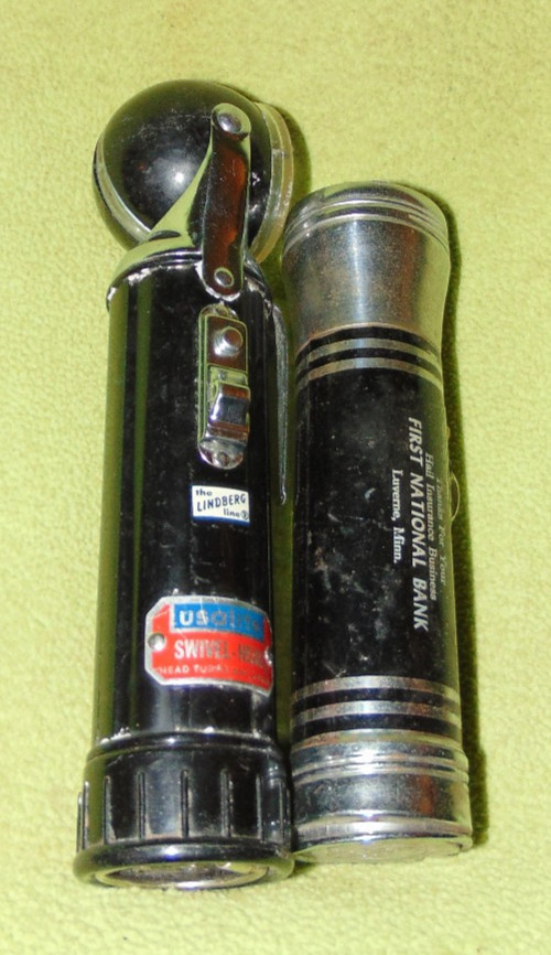 VINTAGE Flashlight LOT 2 USALITE Swivel Head Military Promo Bank Rust Scrapes