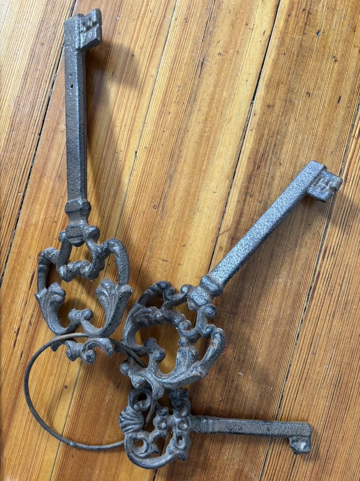 Set of Very Large Antique Vintage Cast Iron Skeleton Keys, 10 3/4” to 6”