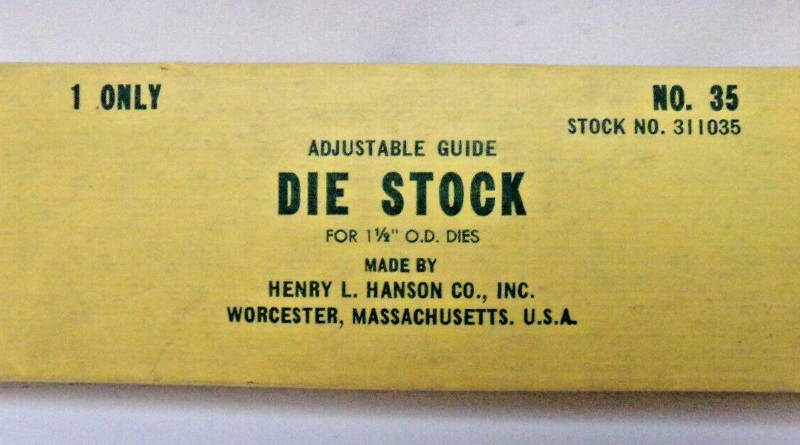 Rare Vintage Hanson Adj. Guide Die Stock 1/2″ Dies No. 35 in Original box Used
