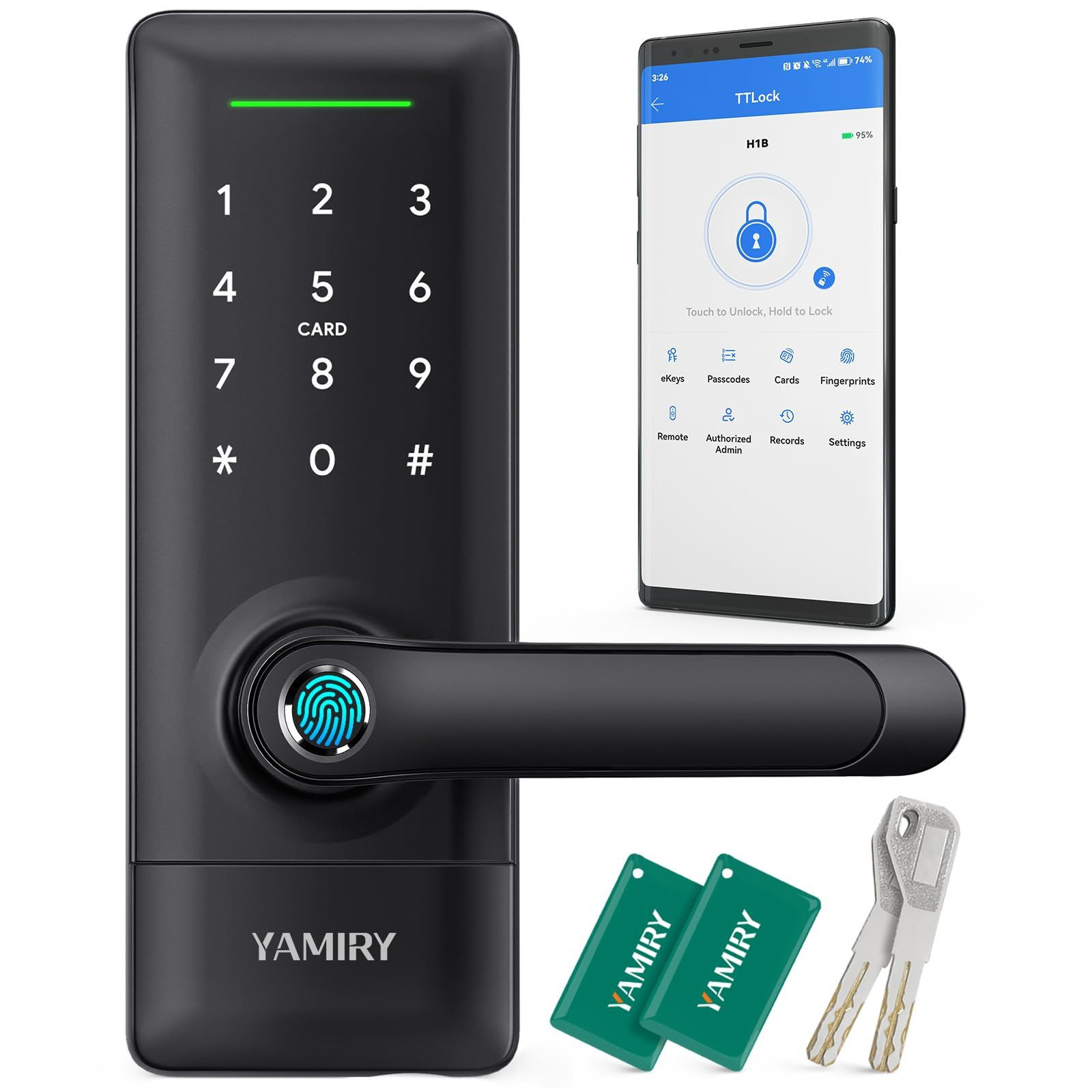 Yamiry Smart Door Lock, Biometric Fingerprint, Keyless Entry, App Black