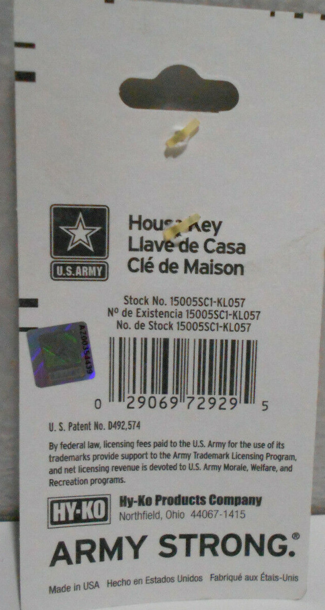 Lot of 5 New Hy-Ko Army Key Blanks SC1 Single sided For House