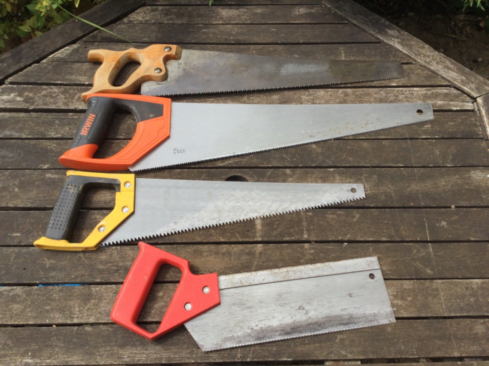 Four Vintage & Contemporary Carpentry Saws Inc Sandvik Tenon Saw & 17” Panel Saw