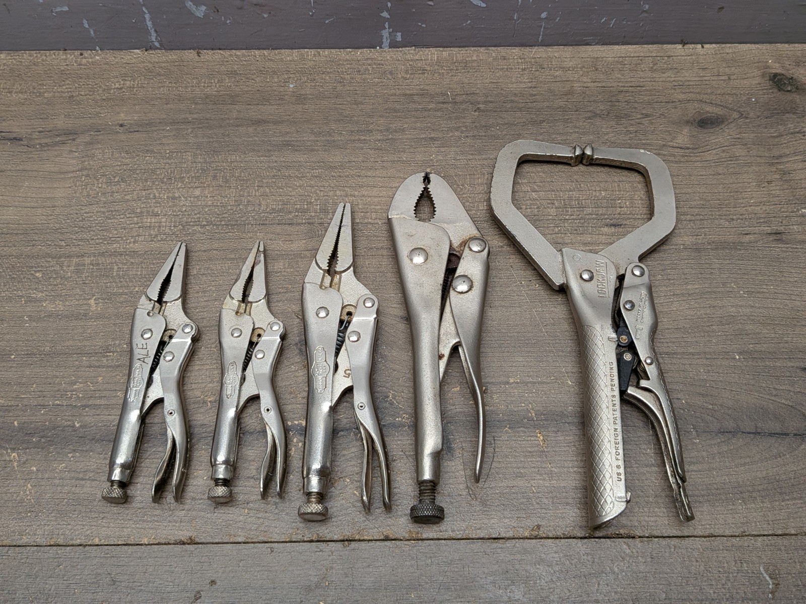 VINTAGE PETERSEN VISE GRIPS 4LN, 6LN, LOCKING PLIERS, WIZARD HR1206 USA, 5PC