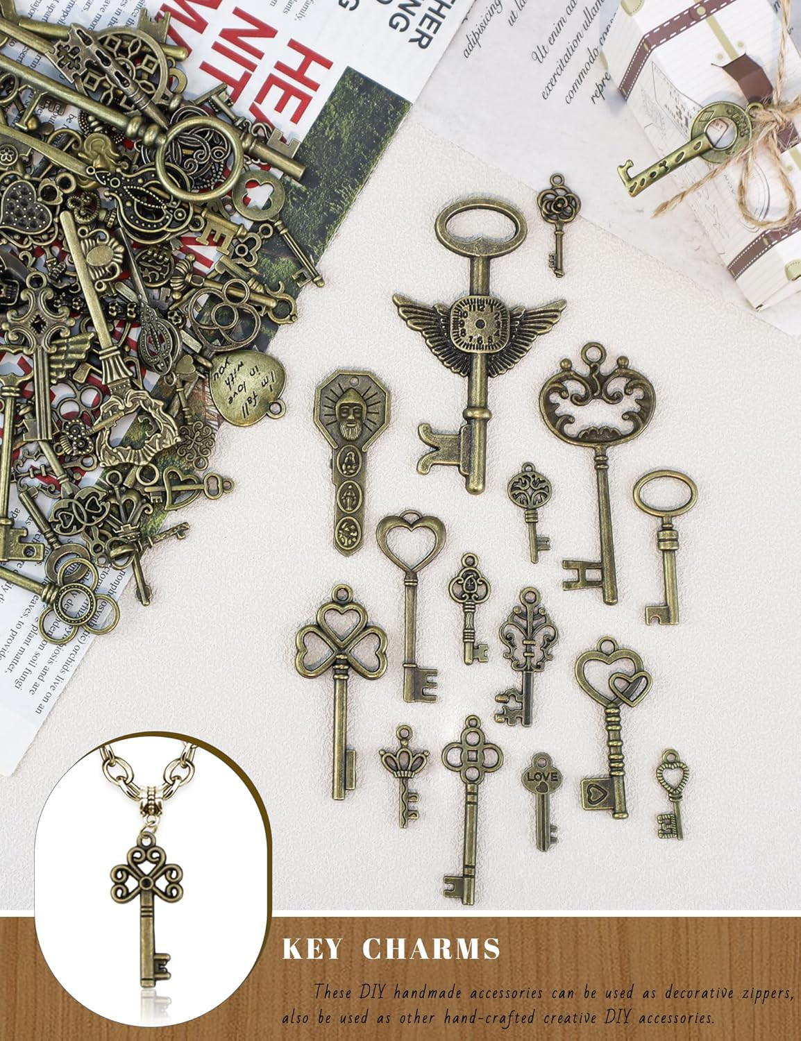 Vintage Skeleton Keys, Wholesale Bulk Lots Mixed Set of 100 Antique Bronze Br…