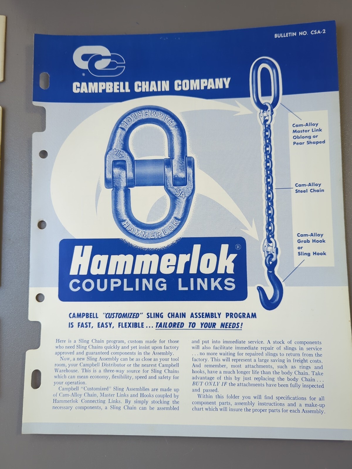 Campbell Chain Company Cam-Alloy Sling Chains Catalog S-368, Bulletin CSA-2